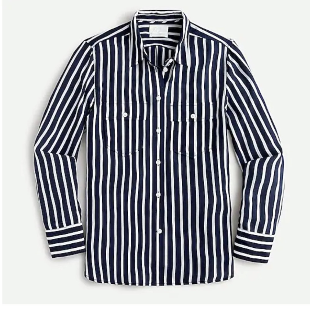 J.Crew Classic-fit silk shirt in stripe, Navy, Size: 4. BARELY WORN.